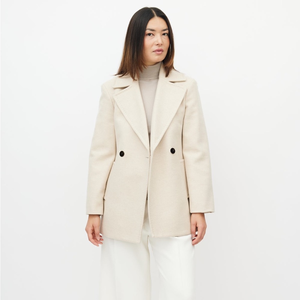 Theory Beige Wool Double Breasted Lined Coat Size 0 XS NWOT